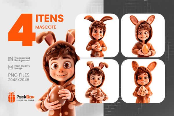PACK COM 4 MASCOTES 3D - PÁSCOA