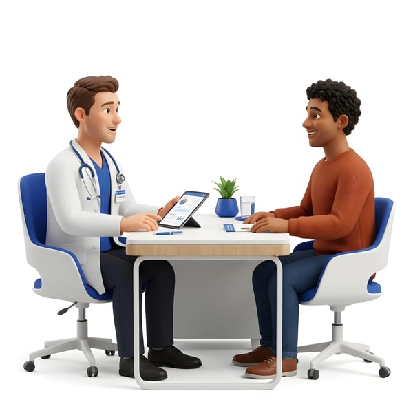 DOCTOR PATIENT SEATED HEALTH CONSULTATION OFFICE