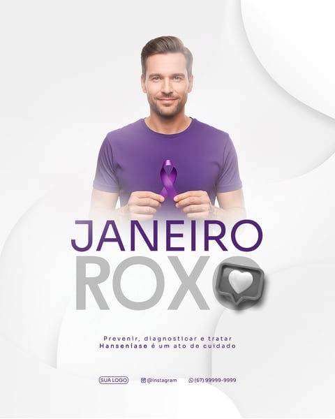 FLYER REDE SOCIAL JANEIRO ROXO CONSCIENTIZAÇÃO DO COMBATE A HANSENÍASE PSD FEED 2