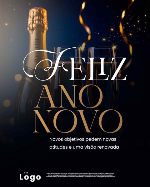 Feliz Ano Novo: Celebração, Champanhe, Brindes, Festa, Novos Objetivos Social Media PSD Editável