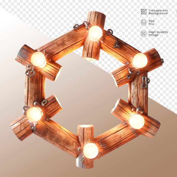 CÍRCULO DE MADEIRA COM LUZ - ELEMENTO 3D PARA COMPOSIÇÃO - WOOD