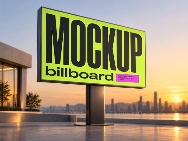 OUTDOOR PREMIUM MOCKUP EM ROOFTOP CIDADE AO FUNDO