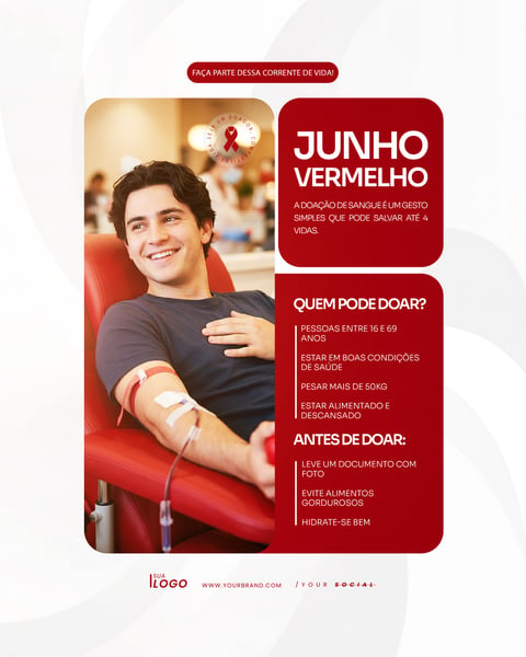 JUNHO VERMELHO CAMPANHA DOAÇÃO DE SANGUE SOCIAL MEDIA PSD EDITÁVEL