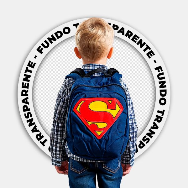 MENINO COM UMA MOCHILA DO SUPERMAN | IMAGEM SEM FUNDO