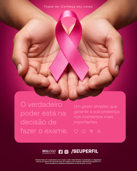 Post Campanha Câncer de Mama Autoexame Rosa Social Media PSD Editável