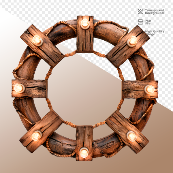 CÍRCULO DE MADEIRA COM LUZ - ELEMENTO 3D PARA COMPOSIÇÃO - WOOD