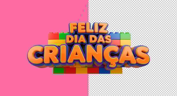 SELO 3D LEGOS COLORIDOS FELIZ DIA DAS CRIANÇAS PNG TRANSPARENTE