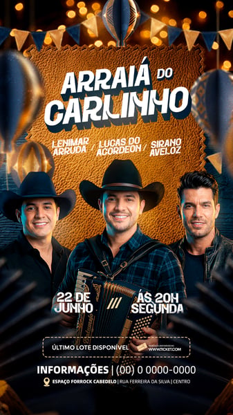 Flyer de Show São João Arraiá do Carlinhos Junho Festa  Evento PSD Editável (4)