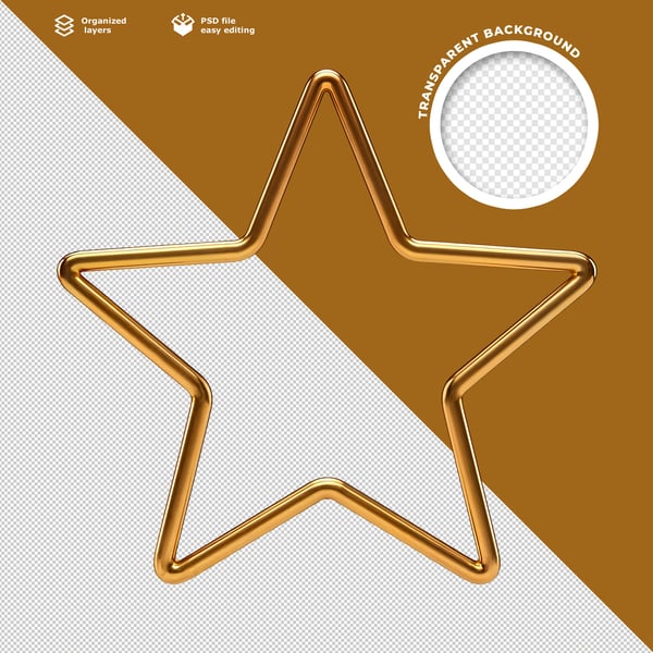 ESTRELA 3D DOURADA BRILHANTE MINIMALISTA SOBRE FUNDO BRANCO PARA DESIGN