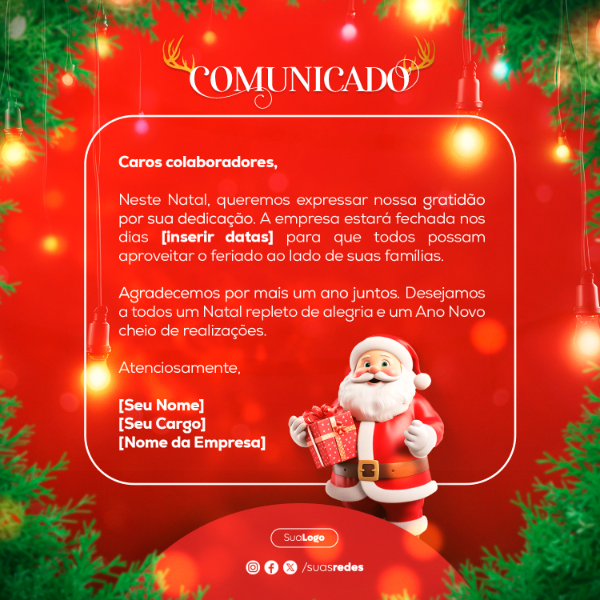 COMUNICADO FERIADO NATALINO POST FEED SOCIAL MEDIA NATAL
