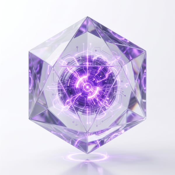 ÍCONE 3D RENDER NÚCLEO DE INTELIGÊNCIA ARTIFICIAL TRANSLÚCIDO EM VIDRO CRISTALINO 1 5K
