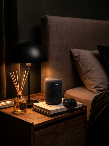 CABECEIRA DE CAMA COM APENAS A LUZ DO ABAJUR 3