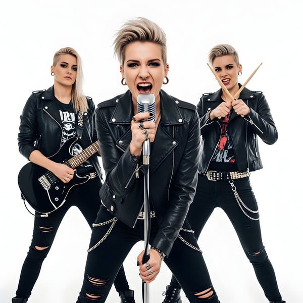 MULHERES ROCKEIRAS UMA CANTORA UMA GUITARRISTA E UMA BATERISTA 01