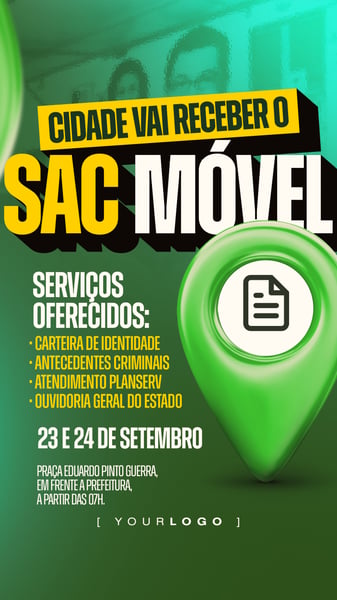 A CIDADE VAI RECEBER O SAC MÓVEL SOCIAL MEDIA PSD EDITÁVEL STORY