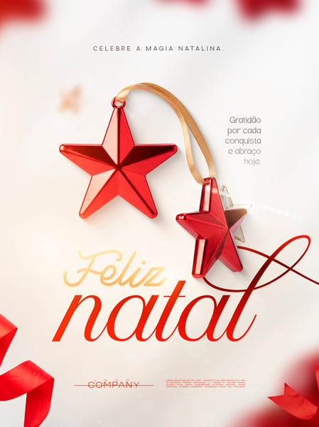FELIZ NATAL ESTRELAS VERMELHAS BRILHO SOCIAL MEDIA FLYER PSD EDITÁVEL