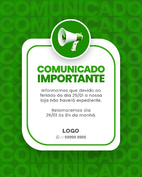SOCIAL MEDIA PARA AVISOS E COMUNICADOS - VERDE
