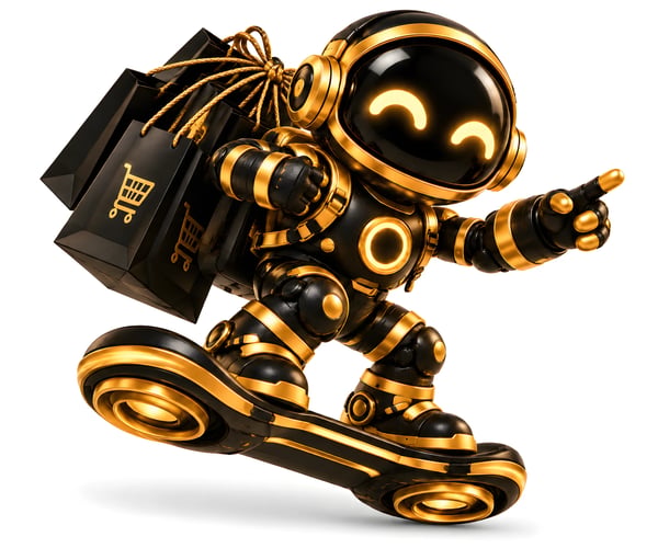 ROBÔ DOURADO FAZENDO COMPRAS NO HOVERBOARD