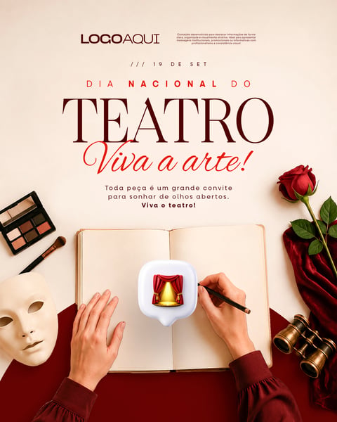DIA NACIONAL DO TEATRO ARTES CÊNICAS SOCIAL MEDIA FLYER PSD EDITÁVEL