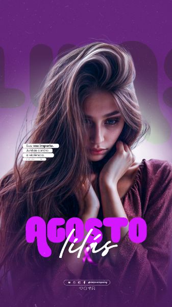 AGOSTO LILÁS CAMPANHA MÊS DA CONSCIENTIZAÇÃO PELO FIM DA VIOLÊNCIA CONTRA A MULHER SOCIAL MEDIA FLYER PSD EDITÁVEL