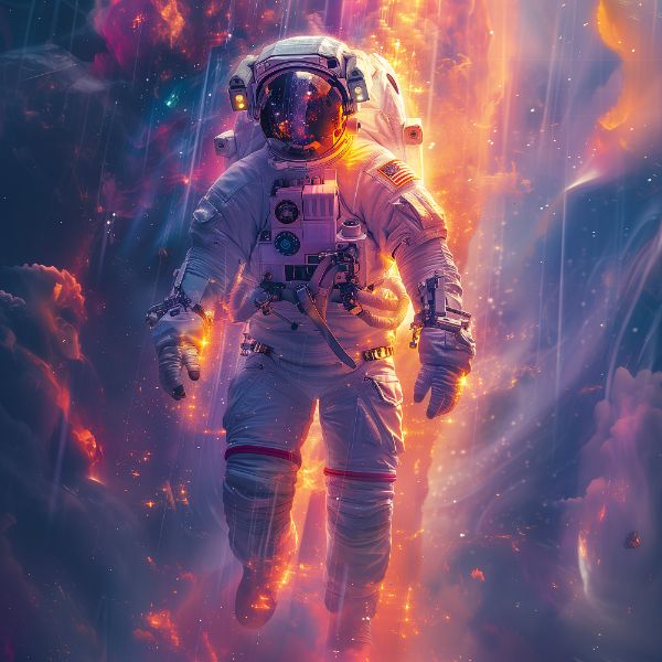 ASTRONAUTA NA ESPAÇO | COM LUZES NEON | FAÍSCAS | IMAGEM BACKGROUND