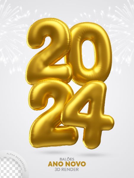 Balão Feliz Ano Novo 2024 Elemento 3D