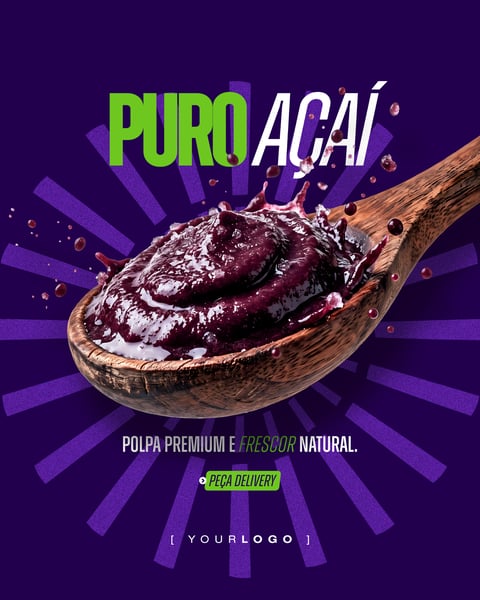 BANNER PARA REDES SOCIAIS POLPA DE AÇAÍ NA COLHER PSD EDITÁVEL