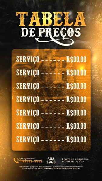 STORIES BARBEARIA SOCIAL MEDIA POST - TABELA DE PREÇO DE CORTES E SERVIÇOS