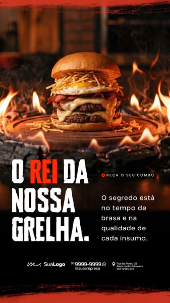 HAMBURGUERIA NA BRASA ARTESANAL GOURMET SOCIAL MEDIA PSD EDITÁVEL 8 STORY