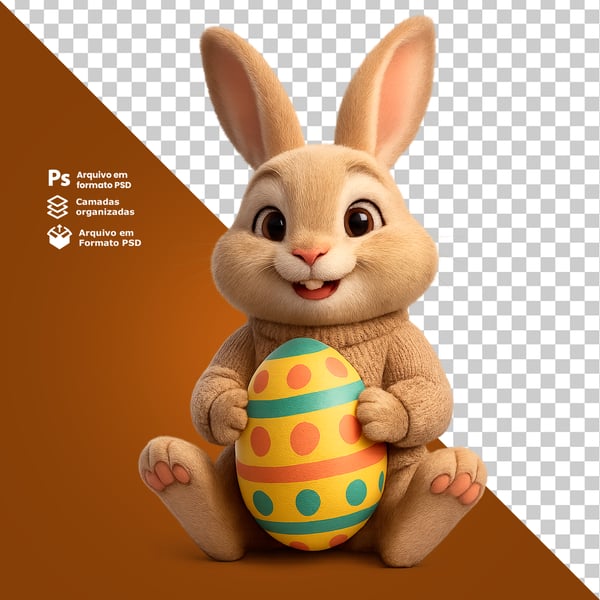 HRA COELHO SENTADO COM OVO DECORADO NAS PERNAS COMPOSIÇÃO 3D