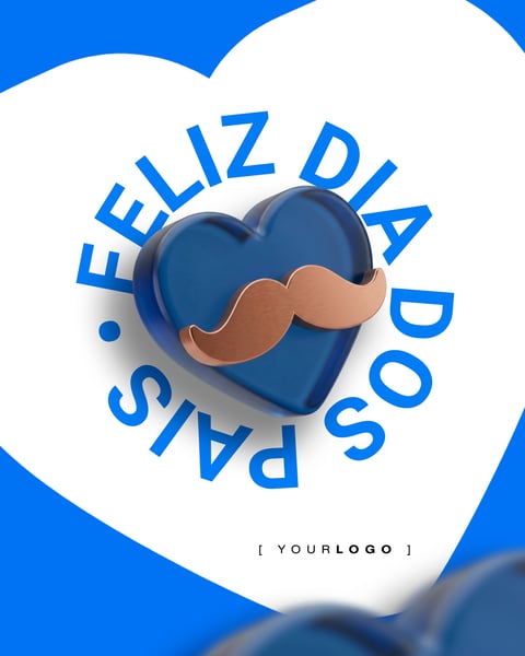 Template de Redes Sociais Feliz Dia dos Pais com Coração e Bigode 3D PSD Editável