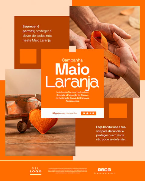 Maio Laranja Mobilização Nacional dedicada ao Combate e Prevenção do Abuso e da Exploração Sexual de Crianças e Adolescentes Social Media PSD Editável 2