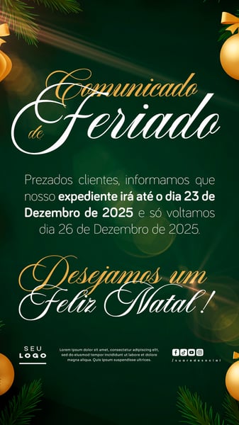 COMUNICADO DE NATAL AVISO ANÚNCIO RECESSO FERIADO STORY SOCIAL MEDIA PSD EDITÁVEL 1