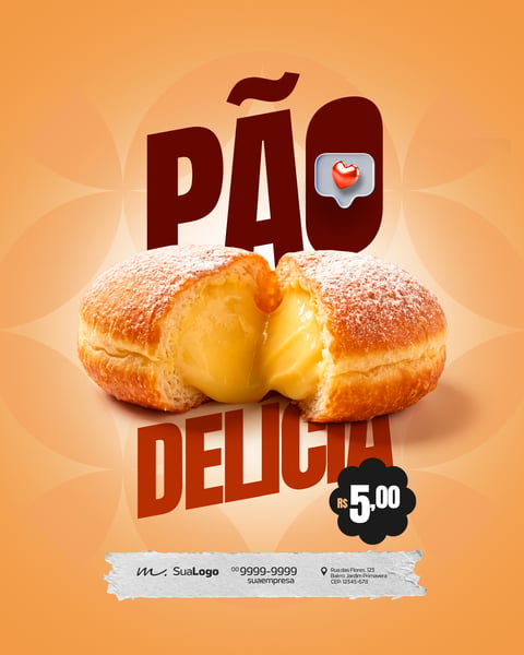 PÃO DELÍCIA CREME CONFEITARIA FLYER DE PADARIA MÍDIAS SOCIAIS PSD EDITÁVEL