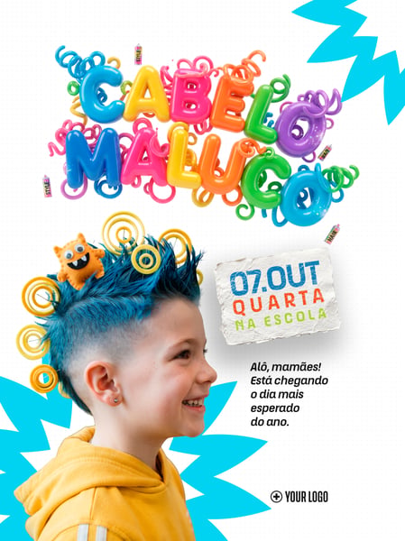 CABELO MALUCO EVENTO ESCOLAR CRIANÇA SOCIAL MEDIA FLYER PSD EDITÁVEL