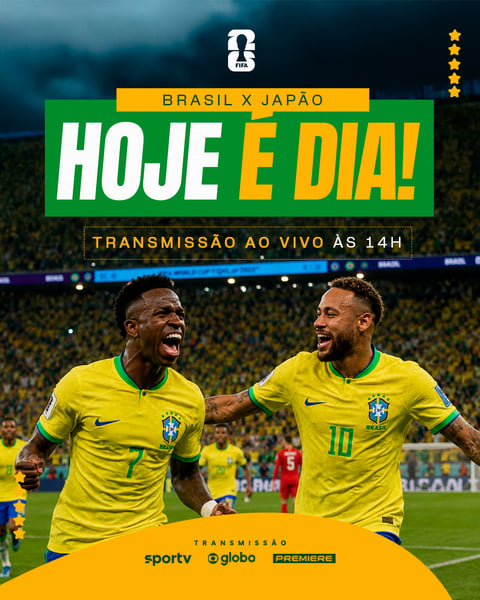 COPA DO MUNDO HOJE É DIA BRASIL X JAPÃO VINI JR NEYMAR PSD EDITÁVEL