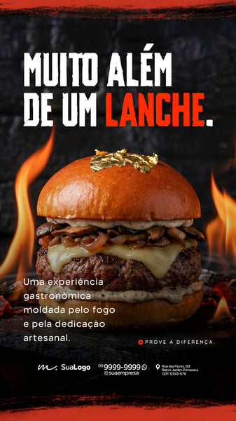 HAMBURGUERIA NA BRASA ARTESANAL GOURMET SOCIAL MEDIA PSD EDITÁVEL 10 STORY