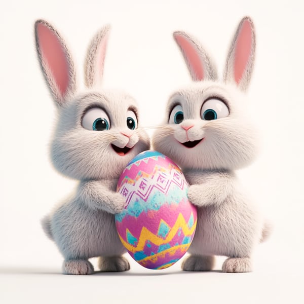EGB DOIS COELHOS SEGURANDO UM OVO DE PÁSCOA COLORIDO (2)