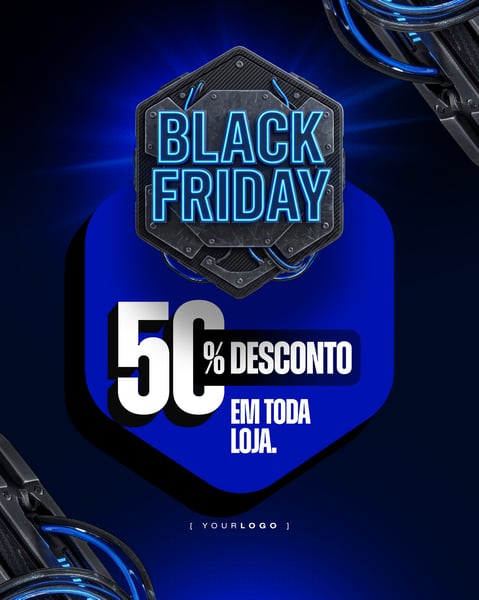 Post Instagram Black Friday Selo Neon Azul PSD Editável
