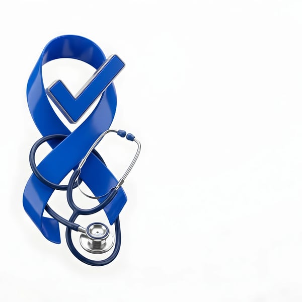 BLUE AWARENESS RIBBON STETHOSCOPE CHECKMARK SYMBOL