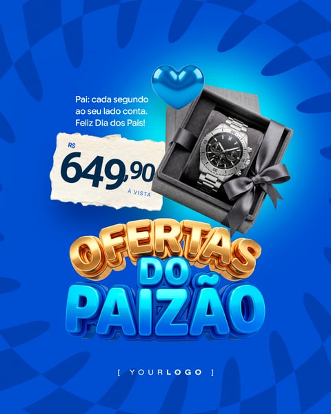 TEMPLATE OFERTAS DE PRESENTE DIA DOS PAIS COM RELÓGIO PRATEADO PSD EDITÁVEL