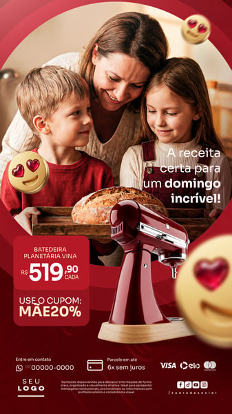 Oferta Batedeira Planetária Eletrodomésticos Dia das Mães Story Social Media PSD Editável