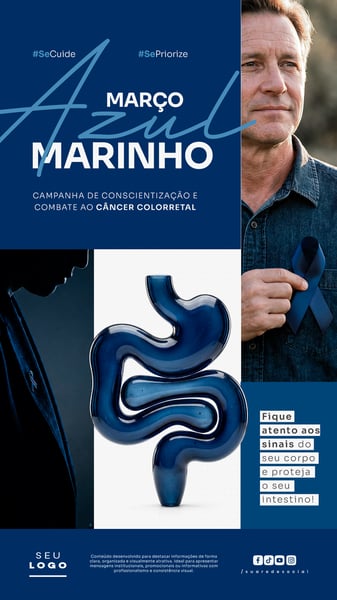 MARÇO AZUL MARINHO CAMPANHA DE CONSCIENTIZAÇÃO SOBRE PREVENÇÃO E DIAGNÓSTICO PRECOCE DO CÂNCER COLORRETAL STORY SOCIAL MEDIA PSD EDITÁVEL 2