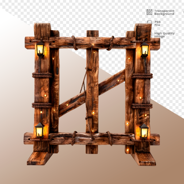CERCA DE MADEIRA COM LUZ - ELEMENTO 3D PARA COMPOSIÇÃO - WOOD