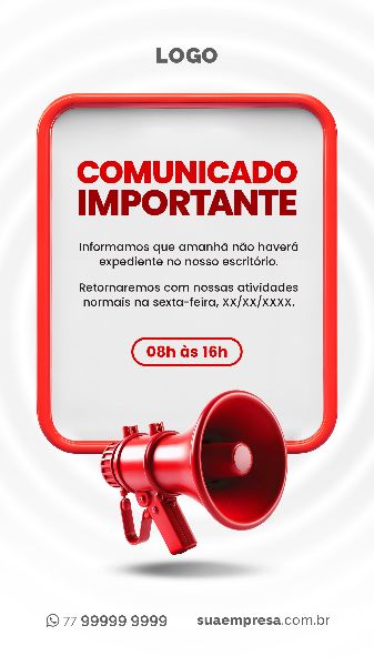 SOCIAL MEDIA PARA AVISOS E COMUNICADOS - VERMELHO