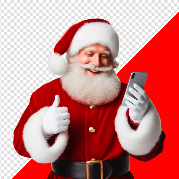 IMAGEM DE PAPAI NOEL SEGURANDO  CELULAR SEM FUNDO