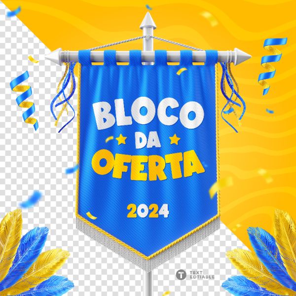 FLÂMULA DE CARNAVAL BLOCO DA OFERTA ELEMENTO 3D