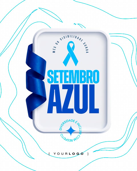 SETEMBRO AZUL MÊS DA VISIBILIDADE SURDA MOLDURA 3D CURVAS SOCIAL MEDIA PSD EDITÁVEL