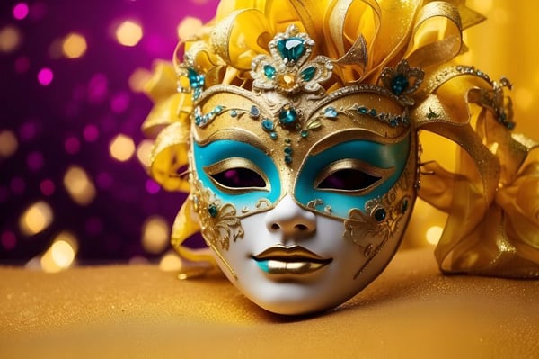 MASCARA DE CARNAVAL BACKGROUND DOURADO