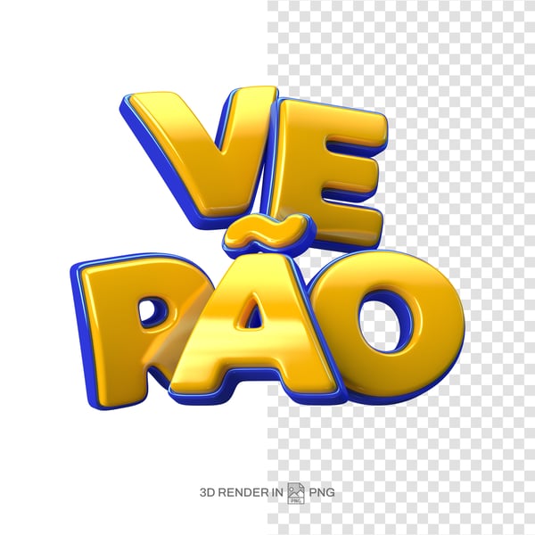 3D RENDER LETREIRO VERÃO AZUL AMARELO POSIÇÃO UM