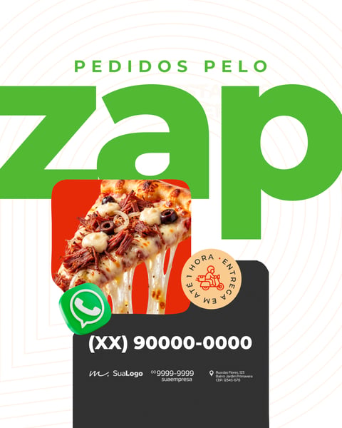 Template de Post para Redes Sociais Pedidos pelo Whatsapp Pizzaria PSD Editável